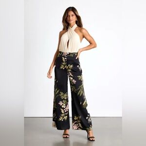 Floral Black Wide-Leg Pants